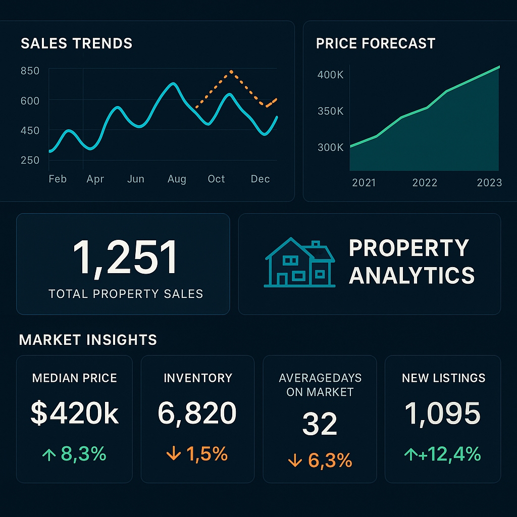 A dynamic digital dashboard displaying real estate